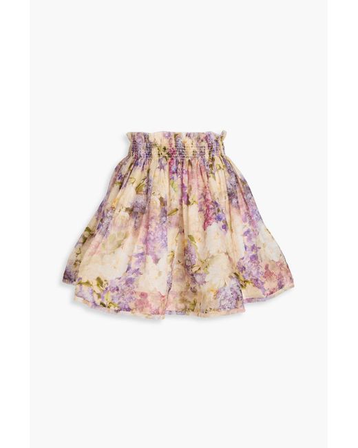 Zimmermann Pink Floral-print Linen And Silk-blend Gauze Mini Skirt