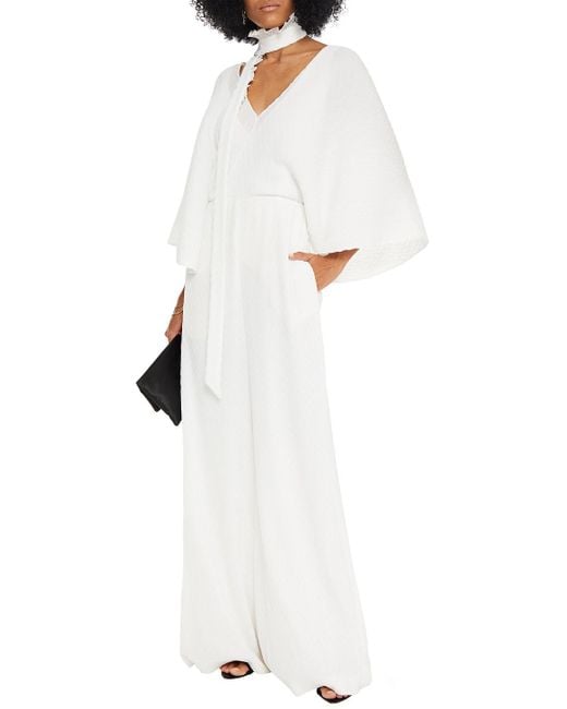 Roland Mouret White Barnim Plissé Crepe De Chine Wide-leg Jumpsuit