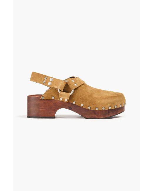 Re/done Brown 70s Studded Suede Slingback Clogs