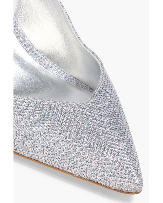 Stuart Weitzman White Eva 75 Lamé Slingback Pumps