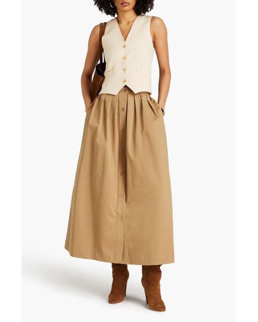 Giuliva Heritage Natural Lilium Pleated Cotton-blend Maxi Skirt