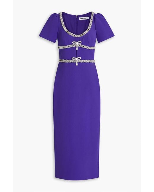 Self-Portrait Purple Crystal-Embellished Crepe Midi Dress