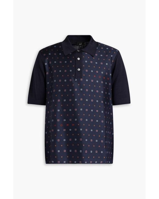 Dunhill Blue Printed Mulberry Silk-blend Twill Polo Shirt for men