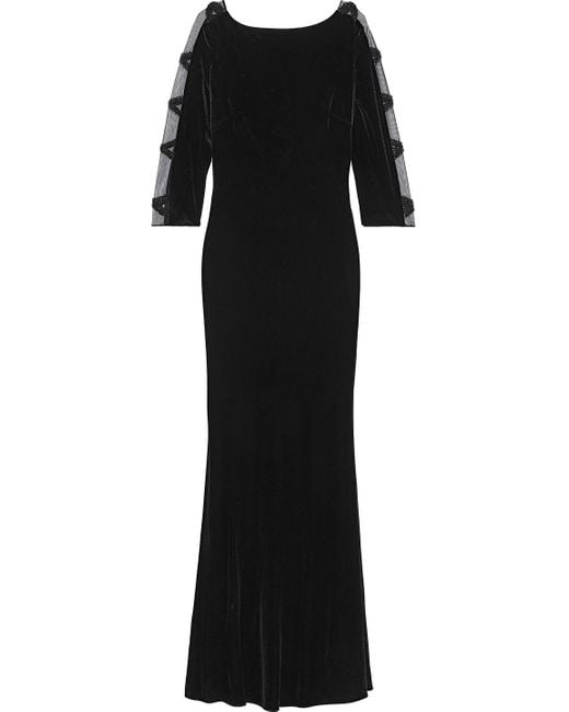 Badgley Mischka Open-back Embellished Tulle-paneled Velvet Gown in ...