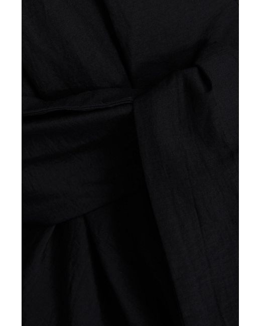 Claudie Pierlot Black Raymonde Pleated Cotton-blend Mini Wrap Dress