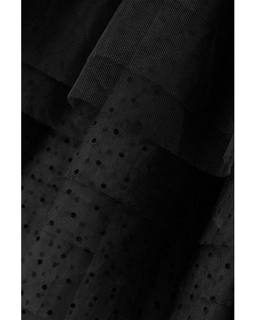 LoveShackFancy Black Faron gestuftes minikleid aus beflocktem tüll mit schleife