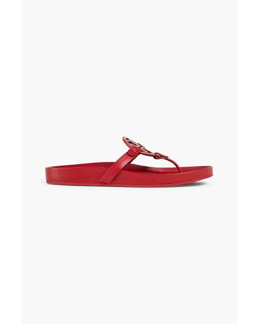 Tory Burch Red Aged Cammello Embellished Leather Sandals