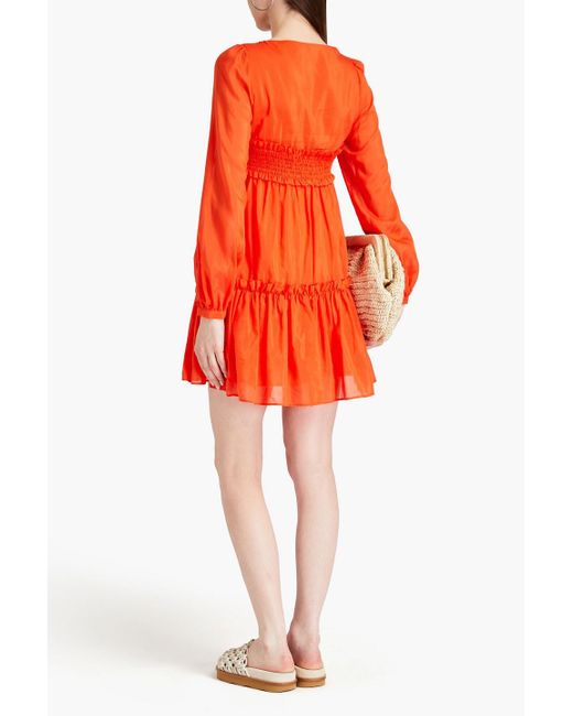 Nicholas Orange Shirred Cotton And Silk-blend Voile Mini Dress