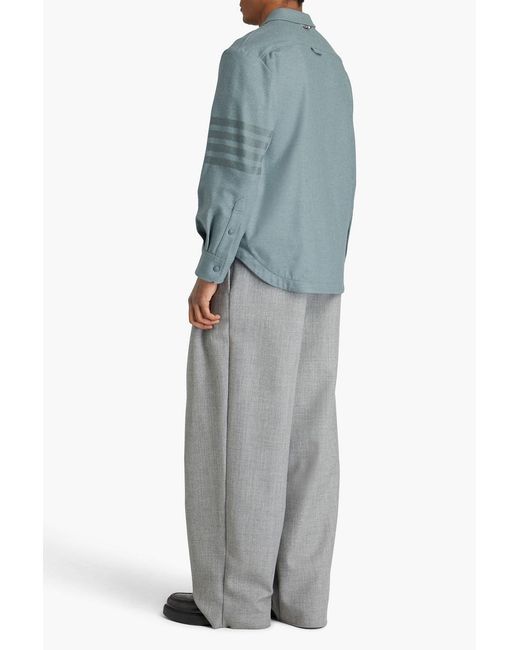 Thom Browne Blue Striped Wool And Cashmere-Blend Flannel Overshirt for men