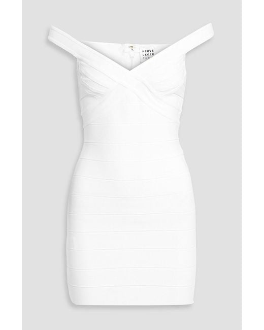 Hervé Léger White Rachel Off-The-Shoulder Bandage Mini Dress