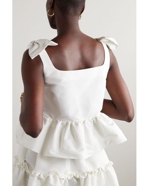 Nina Ricci White Bow-embellished Ruffled Taffeta Top