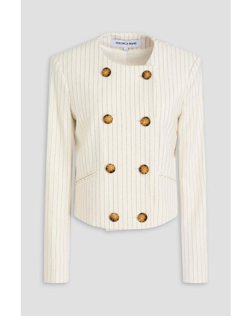 Veronica Beard Natural Winslow Double-breasted Pinstriped Jacquard Blazer