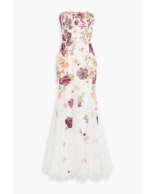 Marchesa White Strapless Embellished Tulle Gown