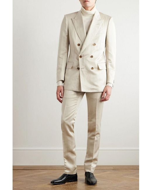 Tom Ford Natural Dyllan Double-Breasted Silk And Linen-Blend Twill Suit Jacket for men
