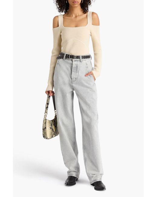 IRO Natural Cold-Shoulder Ribbed-Knit Top