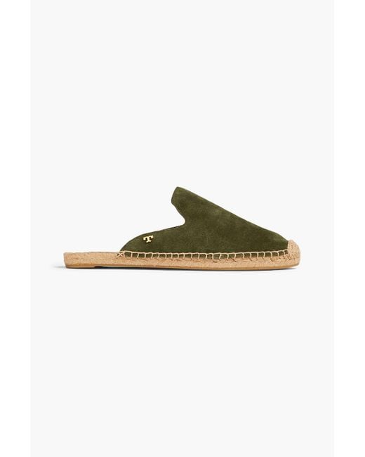 Tory Burch Green Embellished Suede Slippers