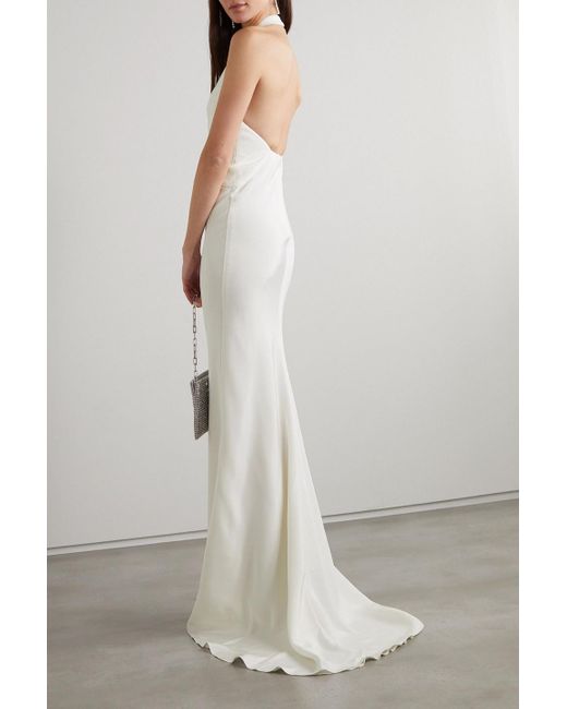 Christopher Esber White Paneled Piqué And Silk-crepe Halterneck Gown