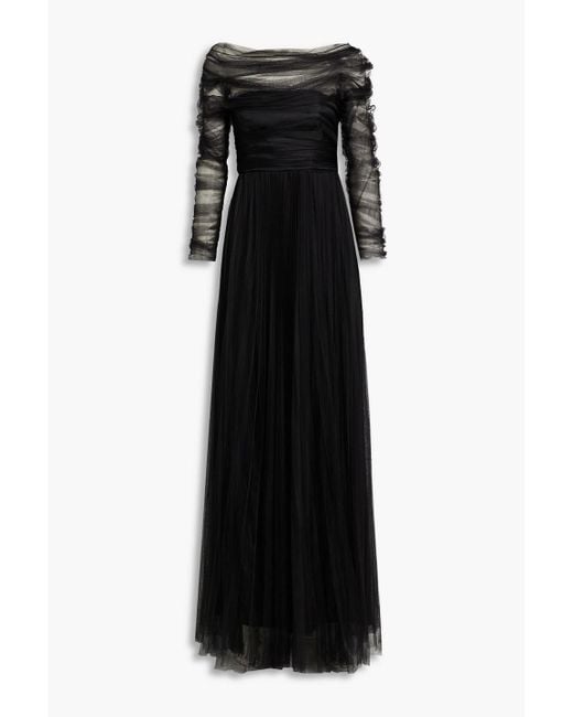 Fabiana Filippi Black Off-the-shoulder Ruched Tulle Gown