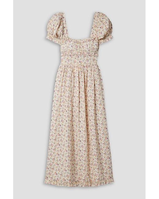 Doen Natural Gia Ruffled Floral-print Organic Cotton-blend Voile Midi Dress