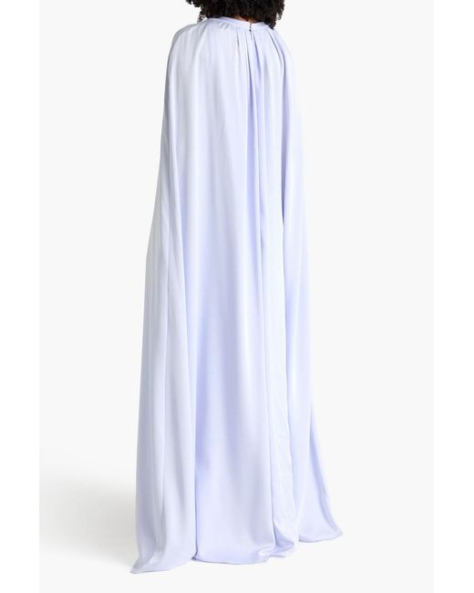 Safiyaa White Ayse Cape-Effect Crepe Gown