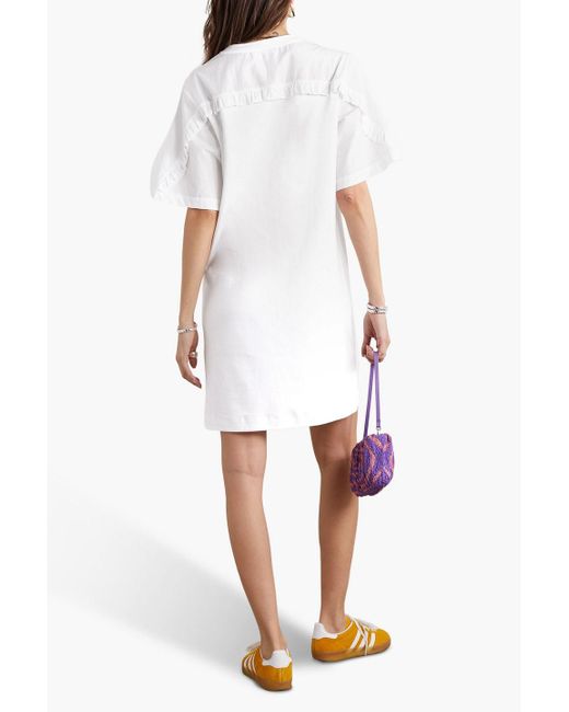 See By Chloé White Poplin-paneled Ruffled Cotton-jersey Mini Dress