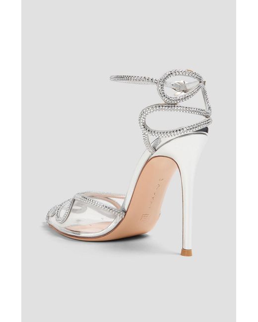 Gianvito Rossi White Atlantis Crystal-Embellished Metallic Leather And Pvc Sandals