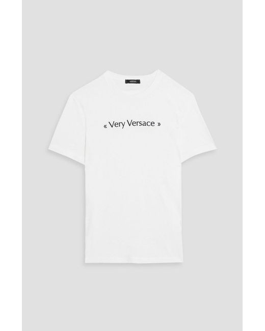 Versace White Embroidered Cotton-jersey T-shirt for men