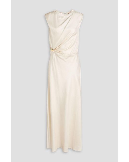 Loulou de Saison White Roan Embellished Draped Silk-Twill Midi Dress