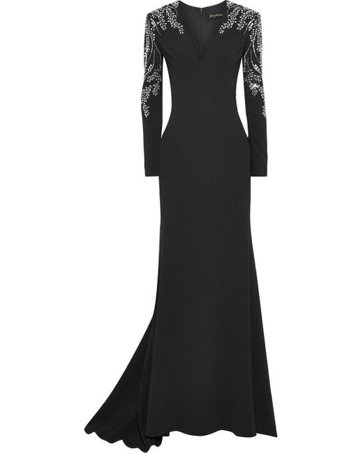 Jenny Packham Black Darina Crystal-embellished Crepe Gown