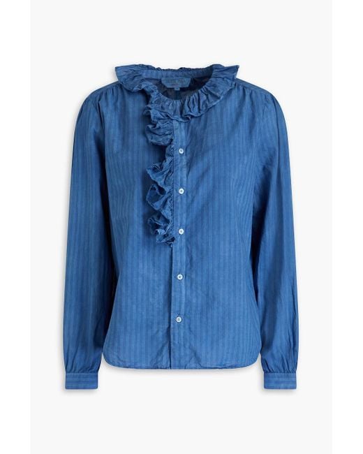 Alex Mill Blue Gestreiftes hemd aus popeline aus einer baumwollmischung mit rüschen