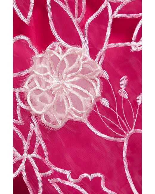Marchesa Pink Strapless Floral-appliquéd Organza Gown