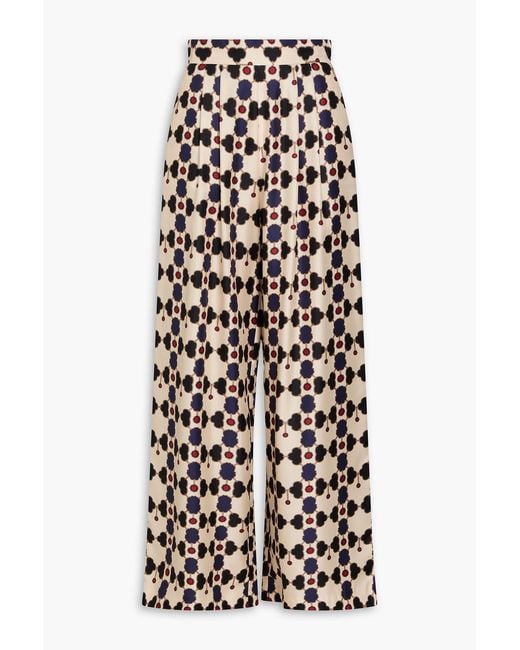 Borgo De Nor White Melia Pleated Printed Silk-twill Wide-leg Pants