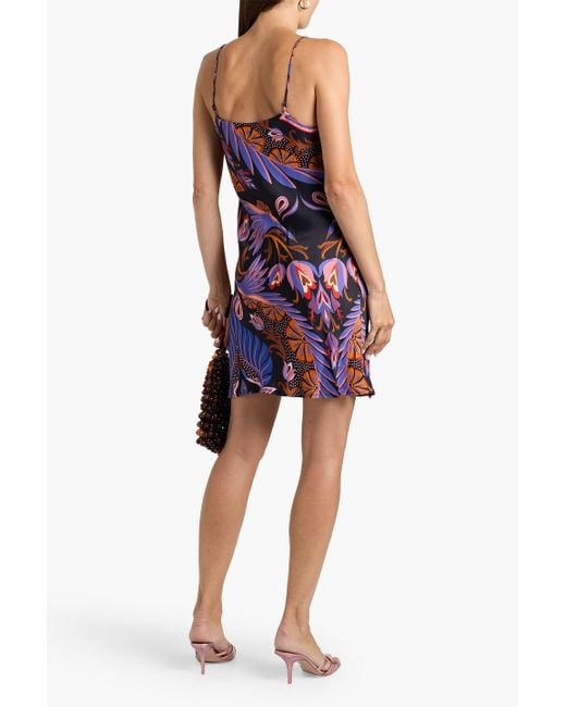 Farm Rio White Printed Crepe De Chine Mini Slip Dress