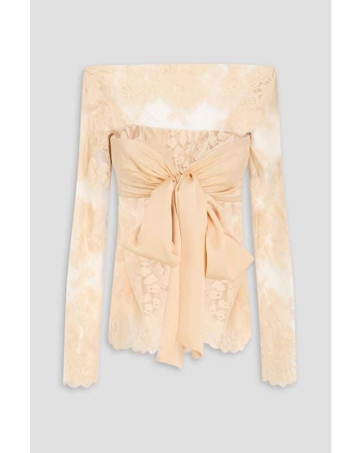 Zimmermann Natural Bow-detailed Cotton-blend Lace Top