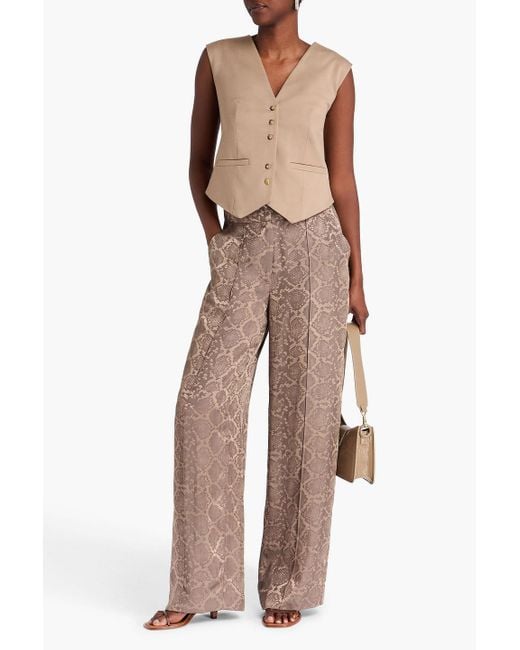 Jonathan Simkhai Brown Hose "kyra" mit weitem bein aus glänzendem jacquard mit schlangenprint