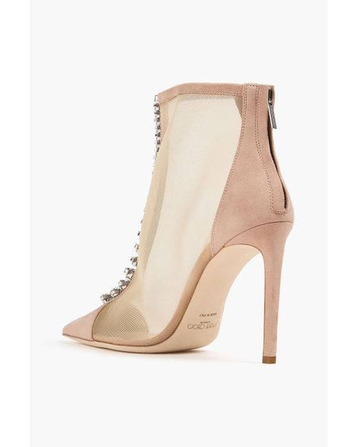 Jimmy Choo Natural Bing 100 Crystal-Embellished Mesh And Suede Ankle Boots