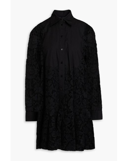 Valentino Garavani Black Corded Lace Mini Shirt Dress
