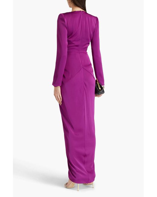 Rhea Costa Purple Drapiertes maxikleid aus satin