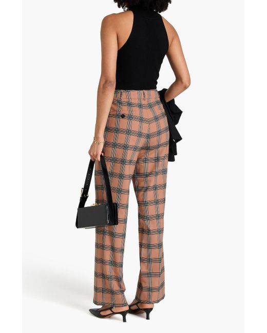 Zimmermann Natural Pleated Checked Twill Straight-leg Pants