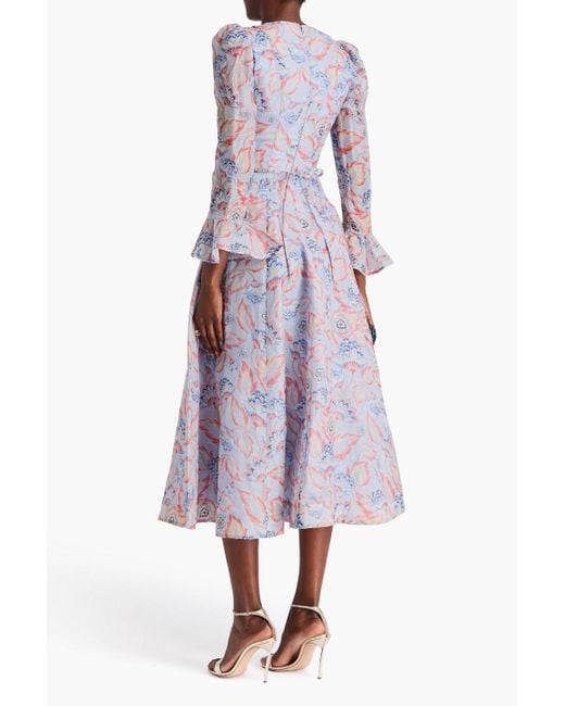 Zimmermann Blue Floral-Print Linen And Silk-Blend Organza Midi Dress