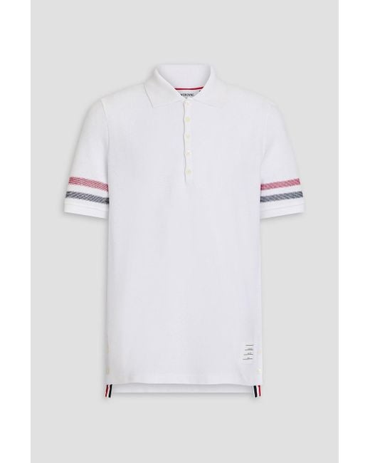 Thom Browne White Striped Cotton Polo Shirt for men