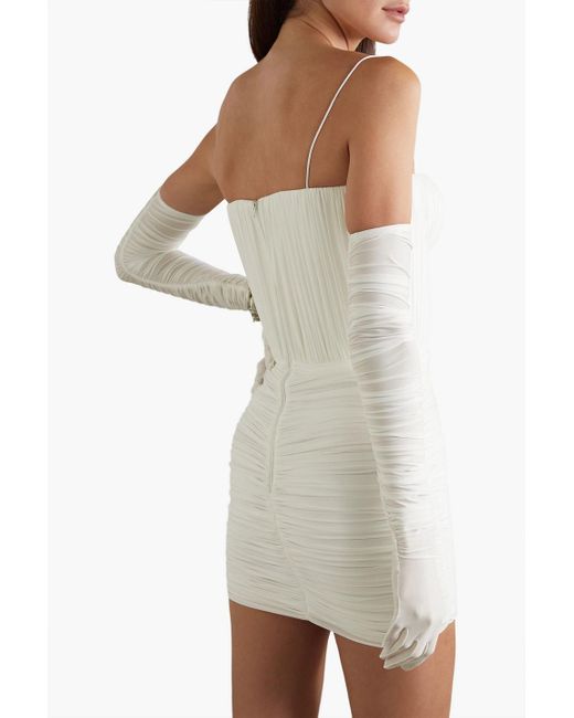 Alex Perry White Paige Cold-shoulder Ruched Stretch-jersey Mini Dress