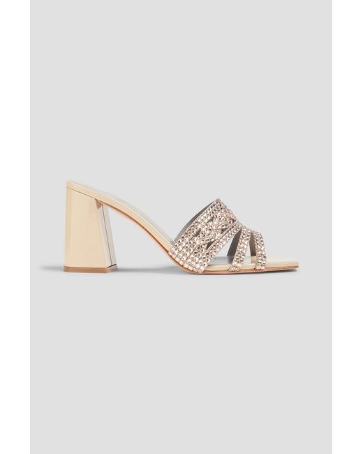 Gina Natural Arizona Crystal-Embellished Patent-Leather Mules