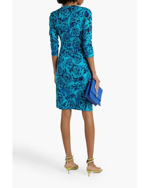 Diane von Furstenberg Blue Ademia Wrap-effect Printed Jersey Dress