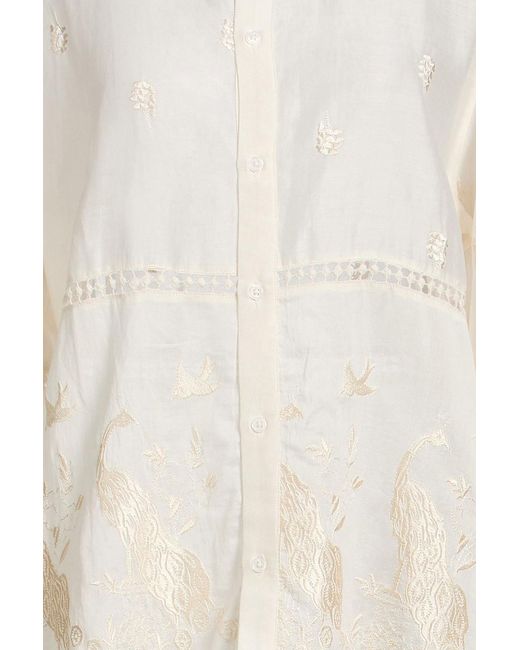 S.S.Daley White Embroidered Cotton And Silk-Blend Shirt