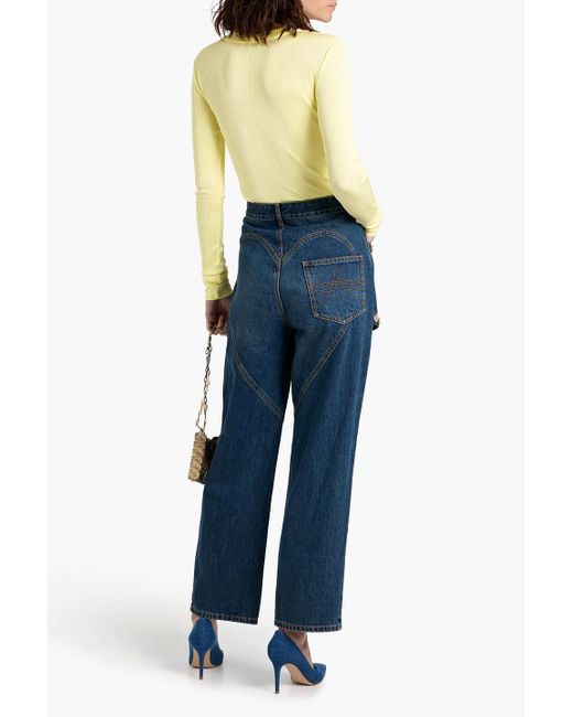 Area Yellow Embellished Ribbed Jersey Top