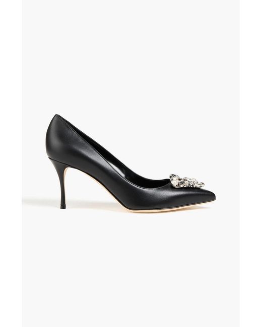 Sergio Rossi Black Embellished Leather Pumps