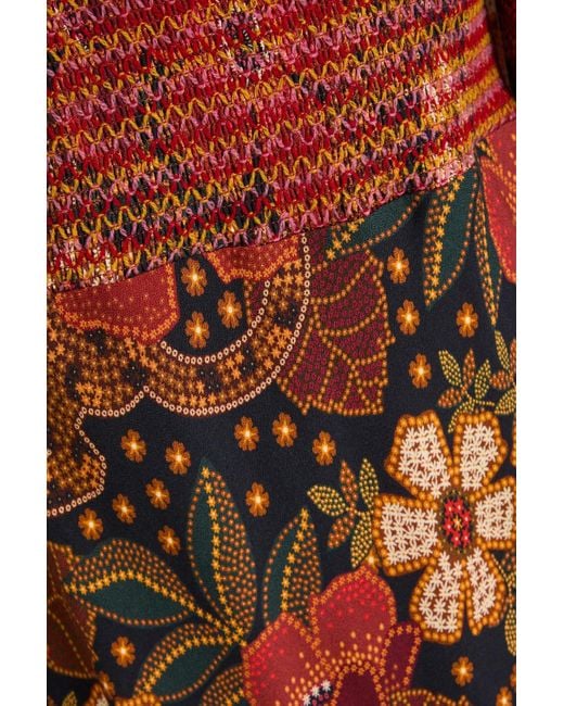 Farm Rio Red Midikleid aus crêpe mit floralem print und raffung