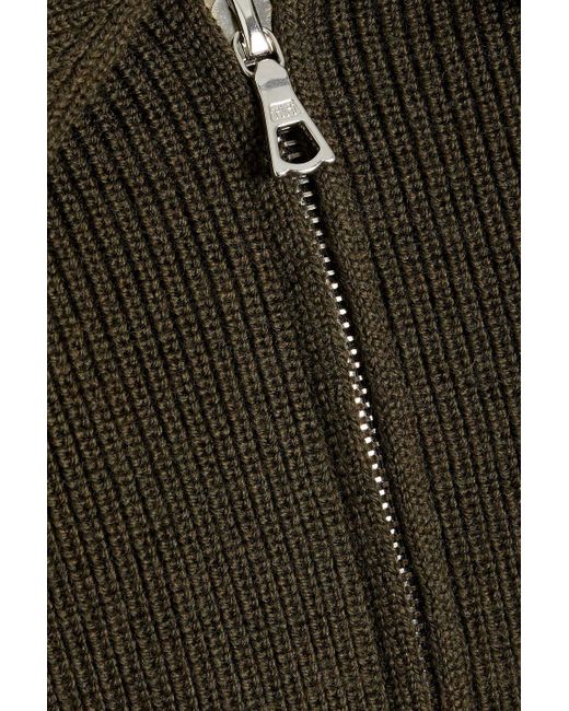Officine Generale Green Tahar Ribbed Merino Wool Cardigan for men