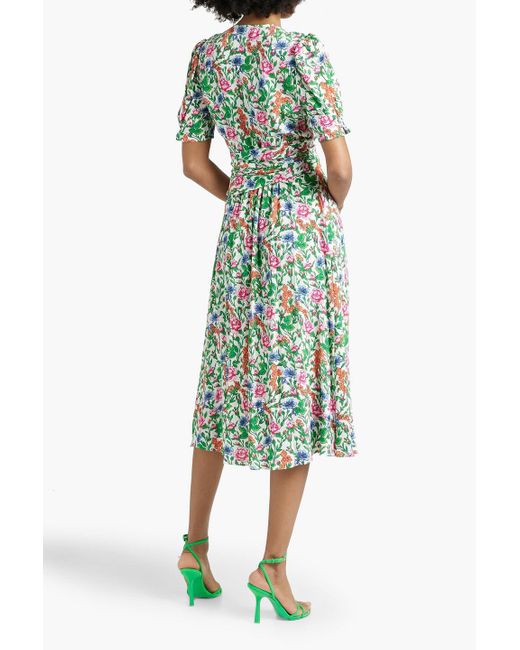 Diane von Furstenberg Green Gathered Floral-print Midi Dress